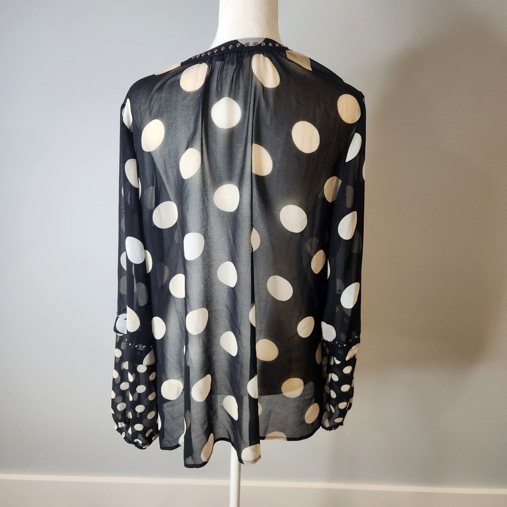 Chico's Polka Dot Womens 2 US 12 Black Cream Excellent Studded Chiffon Top - Picture 2 of 8